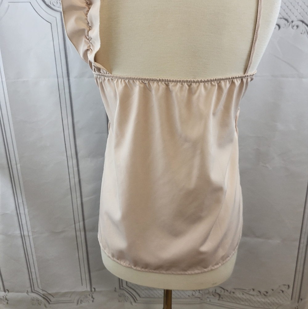 Stunning Beige Ruffle Front Tank Blouse Size Small - Picture 3 of 6